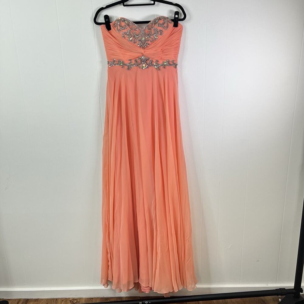 Cache Beaded Apricot Peach Prom Dress size 8 Strapless Empire Waist Y2K New READ